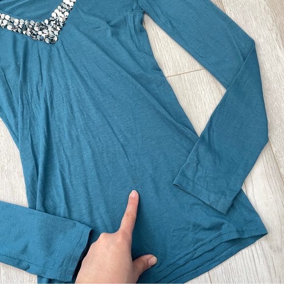 Abercrombie & Fitch Top sequin v neck long sleeve womens Blue (small) vintage - Picture 5 of 6